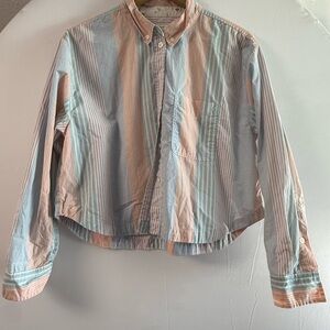American Eagle Outfitters Pink and Blue Striped Shirt